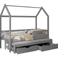 Mirjan 24 Kinderbett Asher 80, Bett mit zwei Bettschubladen, zwei Schlaffläche, Lattenrost, Holzkonstruktion (Farbe: Acryl Grau, Größe: 80x180 cm)