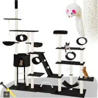 TecTake Kratzbaum Snooky 234 bis 261 cm inklusive 2 Treppen, 2 Spielkordeln, Kratzbogen, Deckenspanner und Kippschutz