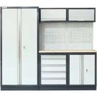 Stier Werkstatteinrichtung Basic, 3-teilig, modular, mit Lochwand und Multiplex-Arbeitsplatte, BxTxH 2275x460x2000mm