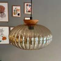 Bamyum Glas Einzel Honig Farbe Kronleuchter Holzplatte Kopf Pendelleuchte