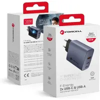 Forcell F-Energy GaN-Netz-Ladegerät - 65W mit Anschlüssen: 2x USB C und USB A mit PD und QC 4.0 Laden