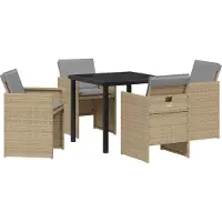 vidaXL 2025 Moderne 5-teiliges Garten-Essset mit Kissen in beige Poly-Rattan - Gartenstühle Neu787376