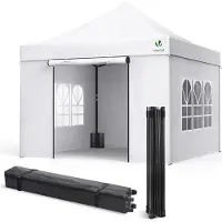 VOUNOT Pavillon 3x3m, Wasserdichter Faltpavillon, Faltbar Partyzelt mit 4 Seitenteilen, 4 Sandsäcke, Weiß