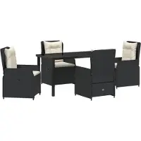 vidaXL Möbel 5-teiliges Garten Esszimmer Set Schwarz Poly Rattan, Gartentisch Schwarz 140x80x73 cm Sicherheitsglas - Gartenstühle 3380941