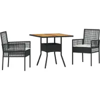 vidaXL Möbel 3-teiliges Garten-Essset mit Kissen Schwarz Poly Rattan - Gartenstühle 3334935
