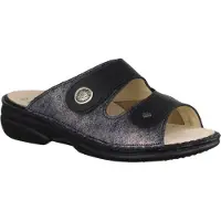 Finn Comfort Zeno Pantolette Damen, Leder,/Stretch, Platin/Schwarz, bequem - Marken , Schwarz, leder (maglia/naoppaseda/stretch)