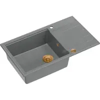 Quadron Spülbecken 1-Becken Spüle | Größe: 86 x 50 x 21 cm | EVAN 136 | Küchenspüle Granitspüle aus GraniteQ mit Siphon | Grau & Kupfer
