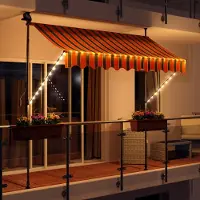 Swing&Harmonie LED - Markise mit Kurbel 350cm Breit Klemmmarkise Balkonmarkise Sonnenschutz Terrasse Balkon - 350x150cm - orange/schwarz