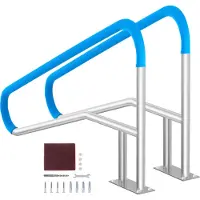 SucceBuy Pool-Handlauf, 2 Stück, 140 x 81 cm, Edelstahl-Poolgeländer mit Grundplatte für Innen-/Außenpools, rostfreier Haltegriff mit Griffabdeckung und Zubehör für Spas und Decks