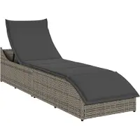 vidaXL Sonnenliege 1 Person, Klappliege, mit Auflage, und Stauraum, Grau Poly-Rattan - Liegestuhl CC25662