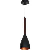 Licht-Erlebnisse Pendelleuchte Retro "Muza" Schwarz Gold dunkles Holz Metall Holz Hängelampe Wohnzimmer Esstisch