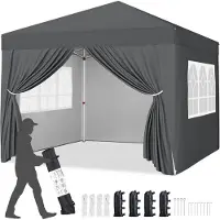 Yaheetech 3 x 3 m Pavillon verstellbarer Faltpavillon mit 4 Seitenwänden & Rolltasche UV-Schutz 50+ wasserdicht Dunkelgrau