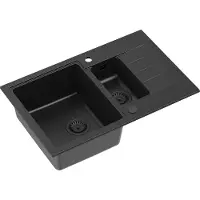 Quadron Spülbecken 1,5-Becken Spüle | Größe: 78 x 50 x 20 cm | PETER 156 | Küchenspüle Granitspüle aus GraniteQ mit Siphon | Pure Carbon