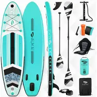 Aukai Stand Up Paddle Board 320cm 2in1 mit Kajak Sitz SUP Surfboard aufblasbar + Paddel und Doppelpaddel Surfbrett Paddling Paddelboard - türkis