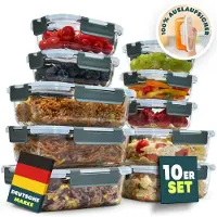 Uandu Glasbehälter mit Deckel, 10- teilig, Meal prep Gläser, Frischhaltedosen Glas mit Deckel, Glasdosen mit Deckel Set, Meal prep Boxen Glas
