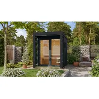 Karibu Saunahaus Außensauna Gartensauna Ares 1 anthrazit lackiert Ofen 9 kW externe Strg easy 38mm Massivholz 191x276x232 cm Metallfarbe: anthrazit