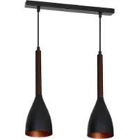 Licht-Erlebnisse Pendelleuchte Retro "Muza" Schwarz Gold dunkles Holz Metall 2-flammig Hängelampe Wohnzimmer Esstisch