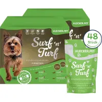 Lyra 48 x 150 g Lecker.Pet Surf'n'Turf Pouches Hundefutter Nassfutter - 4 Sorten Multipack 48x150 Futter