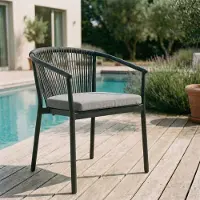 Idimex Gartenstuhl TAVOLO 6er Set, anthrazit – wetterfestes Aluminiumgestell schwarz mit Rope-Rückenlehne und Sitzkissen, stapelbar pflegeleicht modern Gartensessel Outdoor