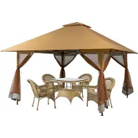 Costway 4x4m Pavillon, Gartenpavillon mit Netzseitenwänden, UV-Schutz 50+, Pop-Up Faltpavillon höhenverstellbar, inkl. Tragetasche mit Rollen, für Garten, Terrasse, Hinterhof (Khaki)