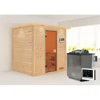 Karibu Sauna Innensauna Adelina Fronteinstieg Ofen 9 kW externe Strg easy 224x184x191 cm mit Dachkranz