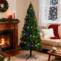 ZMH Künstlicher Weihnachtsbaum 210 cm Mit 2 Meter langen farbigen Lichterketten 20LED Lichterketten batteriebetrieben Christbaum PVC Nadeln für Innenr