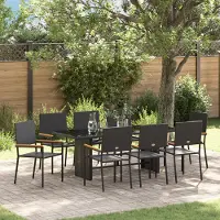 vidaXL 9-teiliges Garten Esstisch Set Schwarz Poly Rattan, Gartenstühle DesignMöbel Neu