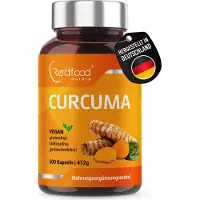 Redfood CURCUMA, 500 hochdosierte Kurkuma Kapseln, mit Piperin, sehr gute Bioverfügbarkeit