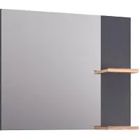 BADEDU HIERA Spiegel 79 cm breit in Anthrazit Eleganter Wandspiegel mit Holzablagen, ideal für kleine Bäder und stilvolle Einrichtungen