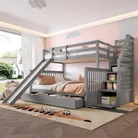 UnboxG Etagenbett, 90 x 200 cm x 140 x 200 cm, mit Schubladen, Stauraum und Auszugsmechanismus, multifunktional, grau