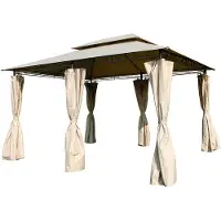 Linder Exclusiv GmbH XXL Metall Pavillon Doppeldach 3x4 m wasserdicht Gartenpavillon Seitenteile taupe