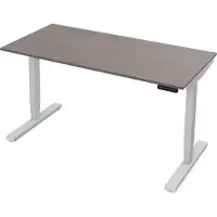 Assmann Elektrisch höhenverstellbarer Schreibtisch Y-Line Sichtbeton Anthrazit Weißaluminium, 140x80cm, Memoryfunktion, Kollisionsschutz,