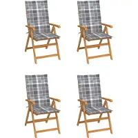 vidaXL "im " Gartenstühle 4 Stk. - bis 150 kg - Graue Karomuster-Kissen Massivholz Teak - Stapelsessel CC2802