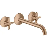 Hansgrohe AXOR One 3-Loch Waschtischarmatur Unterputz für Wandmontage mit Auslauf 220 mm und Kreuzgriffen, Brushed Red Gold