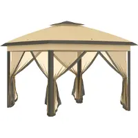 Outsunny Pavillon 3,3x3,3m, wasserabweisend Winterfest Pop-up Faltpavillon mit Doppeldach, UV Schutz, Faltbar Partyzelt Gartenzelt mit Seitenteilen, Tasche Gartenpavillon für Camping Garten, Beige