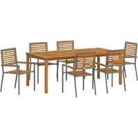 vidaXL Möbel 7-teilige Garten Essset Grau Poly Rattan Akazie, Stapelgartenstühle mit Kissen 2 Stk Grau Poly Rattan - Gartenstühle 3365524