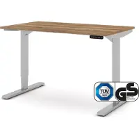 Assmann Elektrisch höhenverstellbarer Schreibtisch Y-Line Eiche Tabak Weißaluminium, 120x70cm, Memoryfunktion, Kollisionsschutz, 2-fach-Motorik