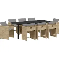 vidaXL Best Möbel 9-teiliges Gartenmöbelset mit Kissen Beige Poly Rattan - Gartenstühle CHY364323