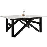 Mirjan 24 Couchtisch und Esstisch Xena Bis, 2-in-1, Rahmen aus Stahl (Farbe: Schwarz / Bianco Marmor)