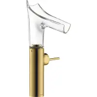 Hansgrohe AXOR Starck V Einhebel-Waschtischmischer 220 mit Glasauslauf für Aufsatzwaschtische mit Ablaufgarnitur, Polished Gold Optic