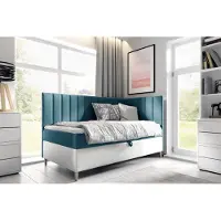 Fun-Möbel Boxspringbett Gästebett Kinderbett HELVI Nr.3 90x200cm Weiss-Türkis Seite Rechts