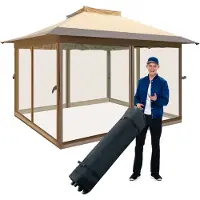Costway 3,6x3,6m Faltpavillon mit Moskitonetz, Doppeldach und Tragetasche, Pavillon auf Rollen, wasserdicht, UV-Schutz 50+