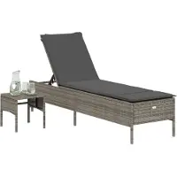 vidaXL Möbel Gartenliegen - Grau - CLORIS Sonnenliege mit Tisch und Auflage Grau Poly Rattan,16.8 Kg - 302530