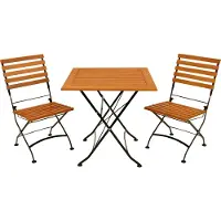 Degamo Bistroset SitzgruppeKlappgarnitur HOFGARTEN 3-teilig (2x Klappstuhl, 1x Klapptisch 75x75cm), Flachstahl schwarz + Eukalyptus