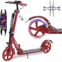 Arebos Cityroller Tretroller Rot | LED-Räder, klappbar, höhenverstellbar