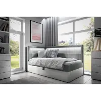 Fun-Möbel Boxspringbett Gästebett Kinderbett FABIAN Nr.3 80x200cm Weiss-Grau Seite Links