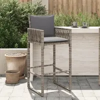 vidaXL Design Garten-Barhocker mit Kissen 2 Stk. Grau Poly Rattan, Gartenstühle 2024 Neu