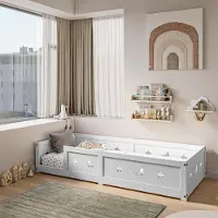 UnboxG Kinderbett mit Rausfallschutz inkl. Lattenrost | 90 x 200 cm | Weiß | Kiefernholz - Massivholz | für Mädchen und Jungs | Kinderbetten