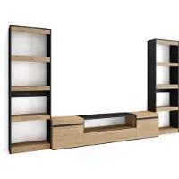Skraut Home Wohnwand Wohnzimmer, 320x35x186cm, Für TV-Geräte bis zu 80", Wohnzimmer Möbel, Eiche und Schwarz