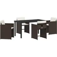 vidaXL Möbel 5-teiliges Garten-Essset mit Kissen Braunes Poly-Rattan - Gartenstühle 3379985